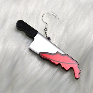 Exhibit A: Bloody Knife Earrings/Goth earrings/Gore earrings/Horror Earrings/Acrylic Laser Cut Knife Earrings/Bloody Earrings