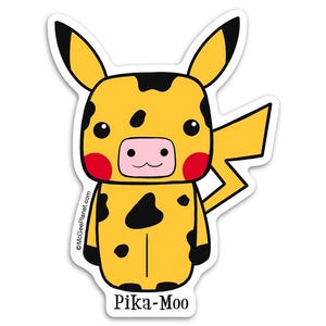 Pika-Moo, vinyl sticker, laptop sticker,  water bottle sticker, waterproof stickers, weatherproof sticker