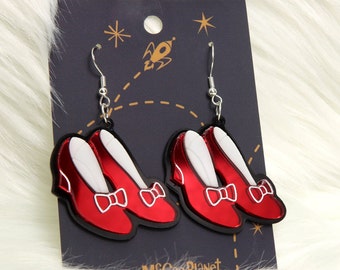 There's No Place Like Home Ruby Slipper Earrings/Wizard of Oz Earrings/Dangle Red Shoes earrings/Laser cut Acrylic Earrings