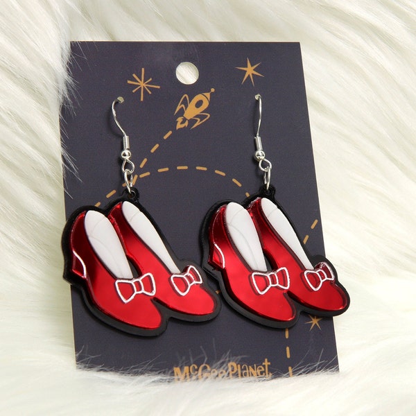 There's No Place Like Home Ruby Slipper Earrings/Wizard of Oz Earrings/Dangle Red Shoes earrings/Laser cut Acrylic Earrings
