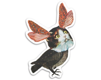 Butterfly Cat Vinyl sticker - laptop sticker,  water bottle sticker, waterproof stickers, weatherproof sticker, funny sticker, art sticker
