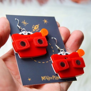 Retro viewfinder earrings, retro toy earrings, vintage toy earrings, viewmaster earrings