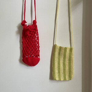 Handmade Crochet Green & Yellow Striped Cell Phone Purse Crossbody Bag image 3