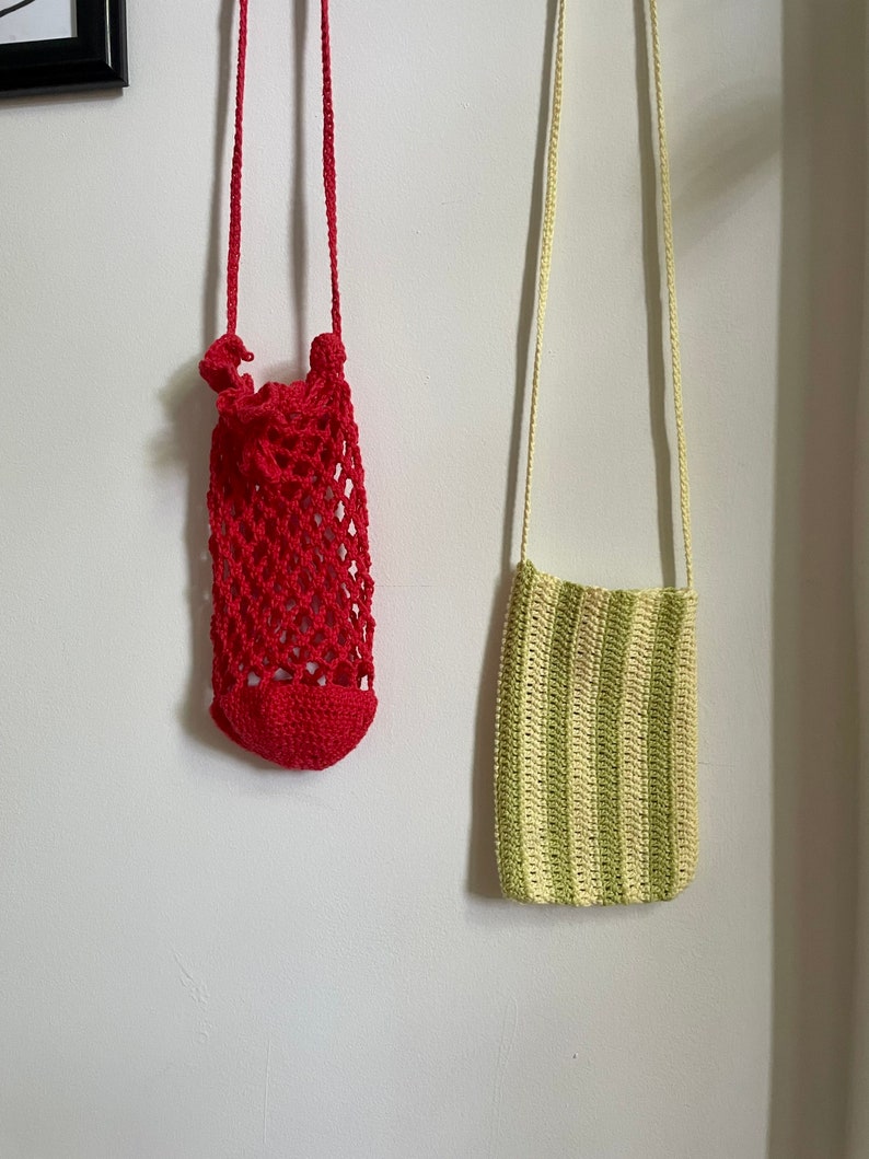Handmade Crochet Green & Yellow Striped Cell Phone Purse Crossbody Bag image 3