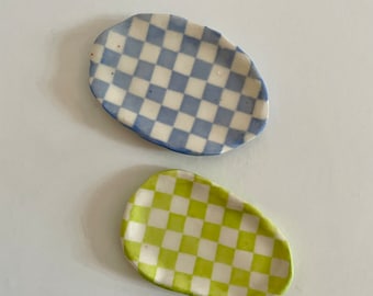 Mini Handmade Ceramic Checkered Decorative Tray