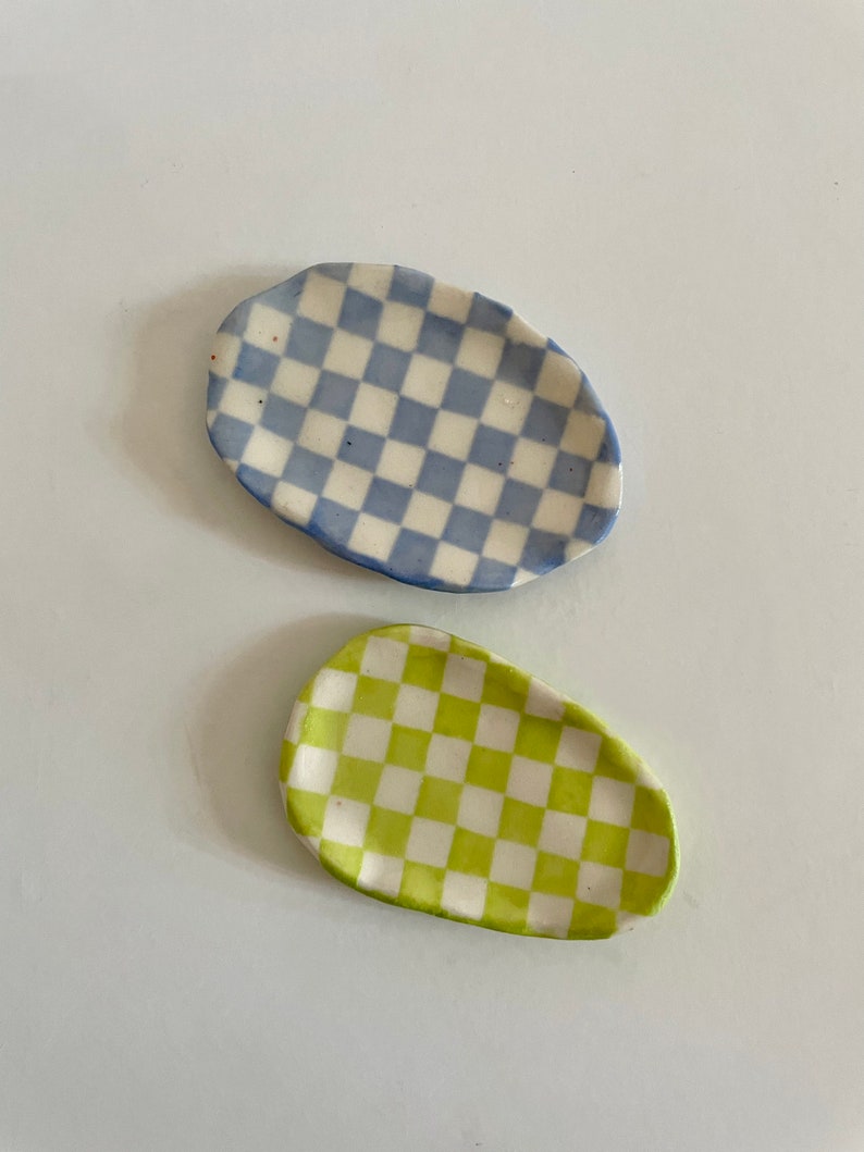 Mini Handmade Ceramic Checkered Decorative Tray image 1