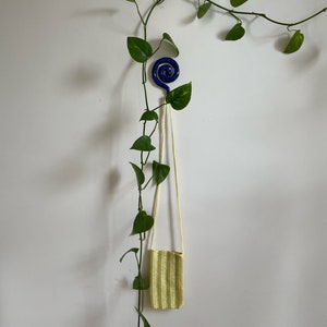Handmade Crochet Green & Yellow Striped Cell Phone Purse Crossbody Bag image 6
