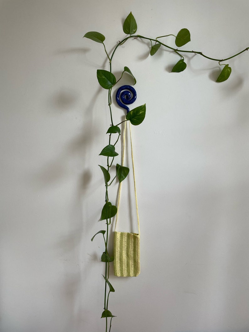 Handmade Crochet Green & Yellow Striped Cell Phone Purse Crossbody Bag image 6