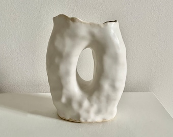 Contemporary Handmade Ceramic White Hole-y Vase