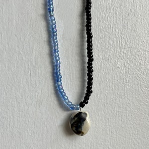 Glass Beaded Necklace with Handmade Ceramic Pendant Beads image 3