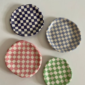 Checkered Handmade Ceramic Trinket Tray/Jewelry Dish