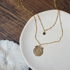 Gold Coin Double Layered Necklace, Stacking Necklace, Gift for her, Tarnish Free, Birthday Gift