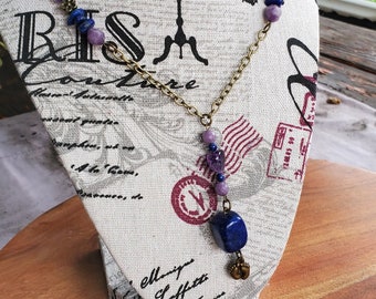Lapis Lazuli, Lepidolite, Amethyst - LavishLayering Chain / Gift Crystal Jewelry Handmade Black Owned Curb Chain Anxiety Relief Crown Chakra