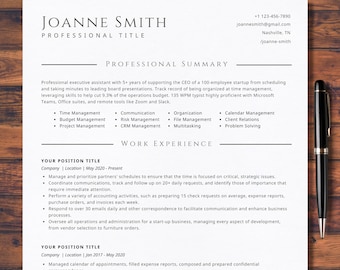 2024 Google Docs Resume Template Word Modern ATS Friendly Clean Resume Executive Assistant Professional Simple Minimalist Resume Template