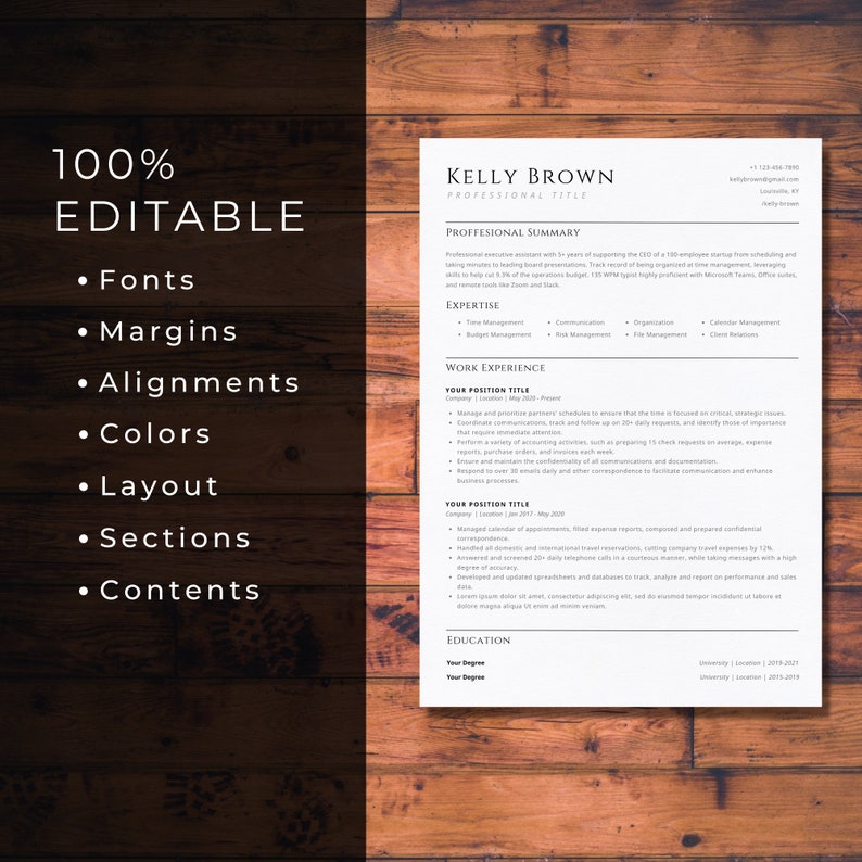 2025 Clean Resume Template Google Docs ATS Friendly Modern Word Resume Professional Executive