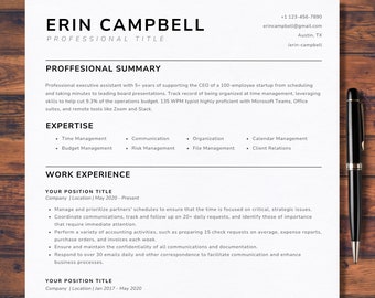 2024 ATS Friendly Modern Resume Template Google Docs Clean Word Resume Professional Executive Assistant Simple Minimalist Resume Template