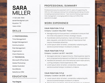 2024 Modern Resume Template Google Docs Clean ATS Friendly Functional Word CV Template Simple Minimalist Professional Resume Cover Letter