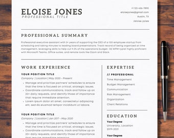 Modèle de CV Google Docs Modèle de CV professionnel Word ATS Friendly Modern Executive CV Clean Minimalist Simple CV Template