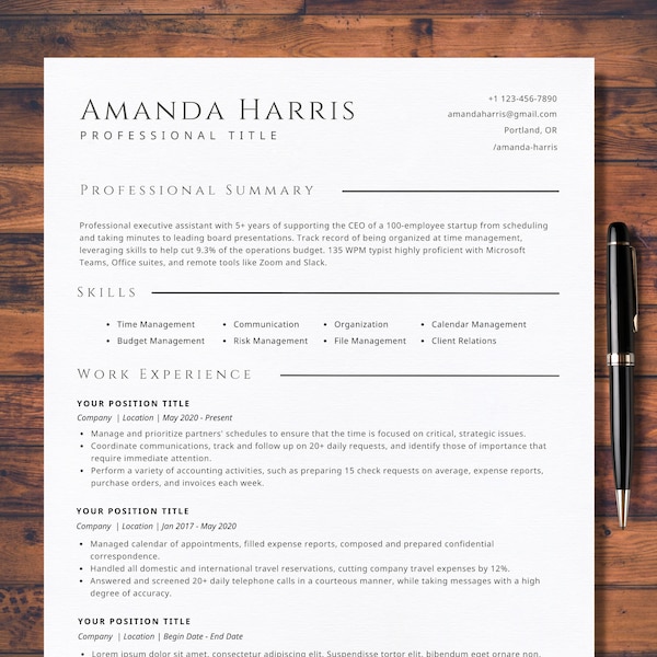 Plantilla de currículum de Google Docs 2025 Plantilla de currículum de Word compatible con ATS Plantilla de currículum profesional moderna para CV ejecutivo creativo Currículum simple