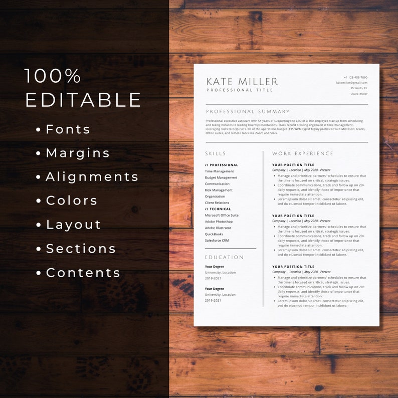 2024 Clean Resume Template For Google Docs Executive ATS Friendly Resume Template Word Minimalist Simple Creative Modern CV Template Pages image 5
