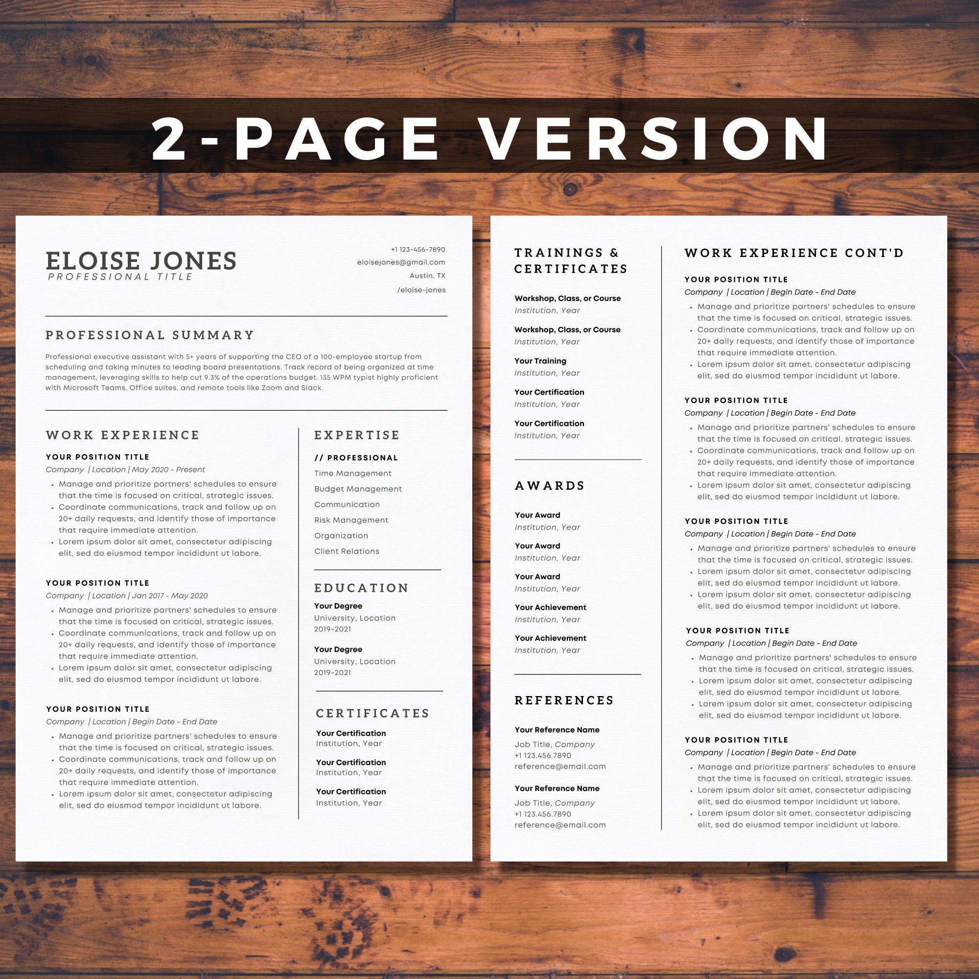 Google Docs Resume Template Word Professional Resume Template ATS ...
