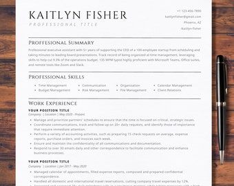 2024 ATS Friendly Resume Template Google Docs Resume Professional Modern Word Resume CV Template For Executive Assistant Clean Simple Resume