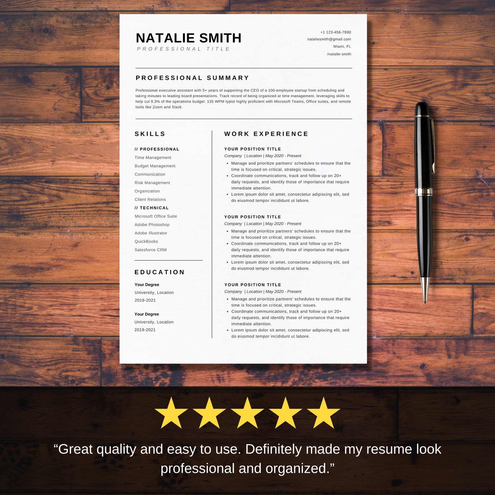 2025 Modern Resume Template Google Docs Clean ATS Friendly Executive ...