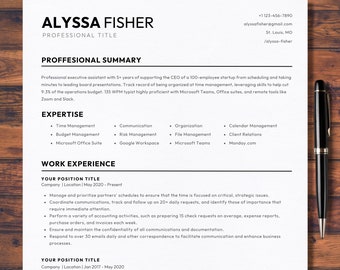 2024 Clean Modern Resume Template Google Docs ATS Friendly Word Resume Minimalist Executive Assistant Simple Professional CV Cover letter