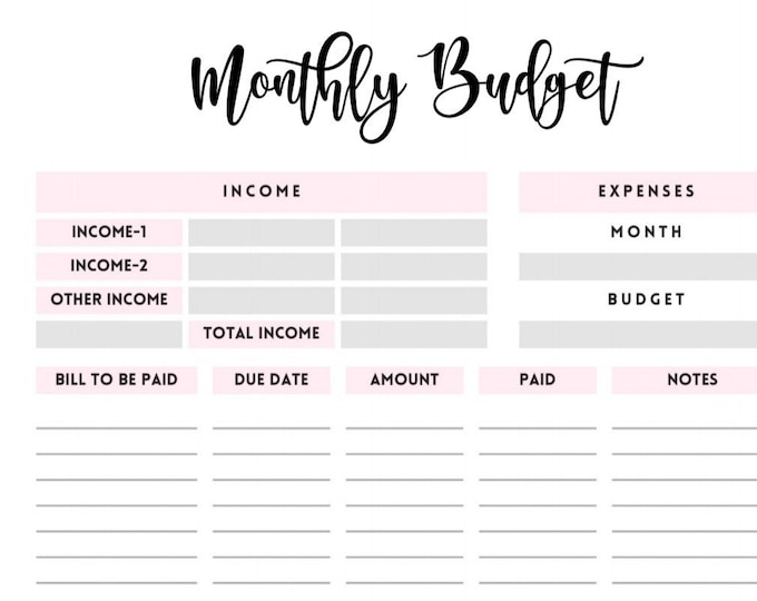 Monthly Budget Sheet