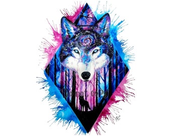 Colorful wolf sublimation png digital download