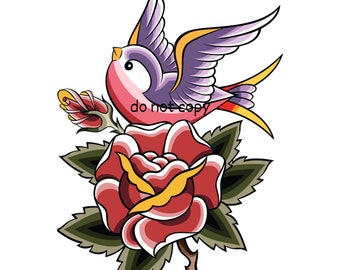 bird and flower ready to press sublimation/DTF heat transfer for shirts and accessories