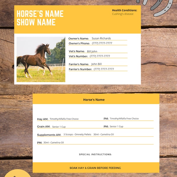 Horse Stall Card - FULLY Editable Digital Download