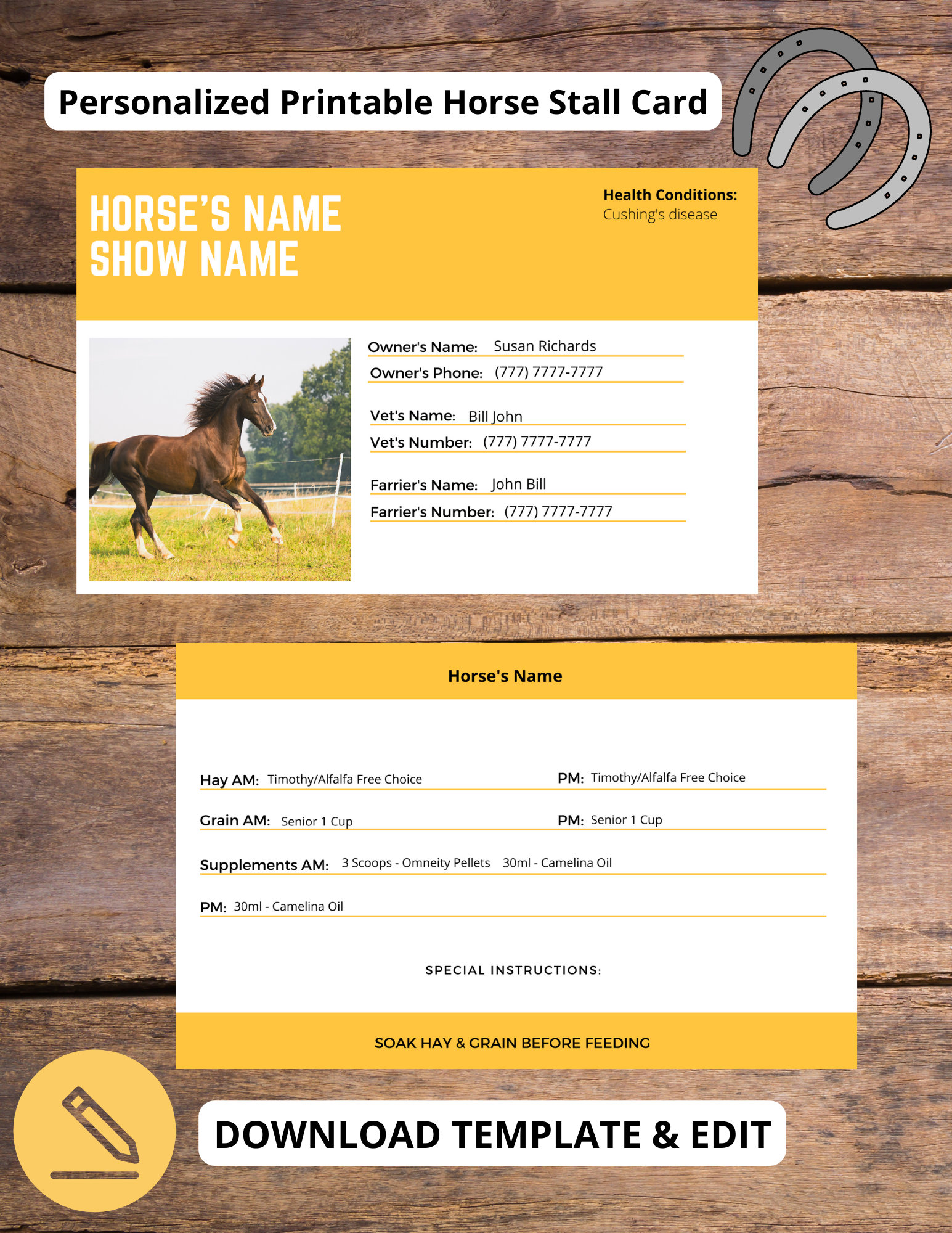 Horse Stall Card FULLY Editable Digital Download  Etsy