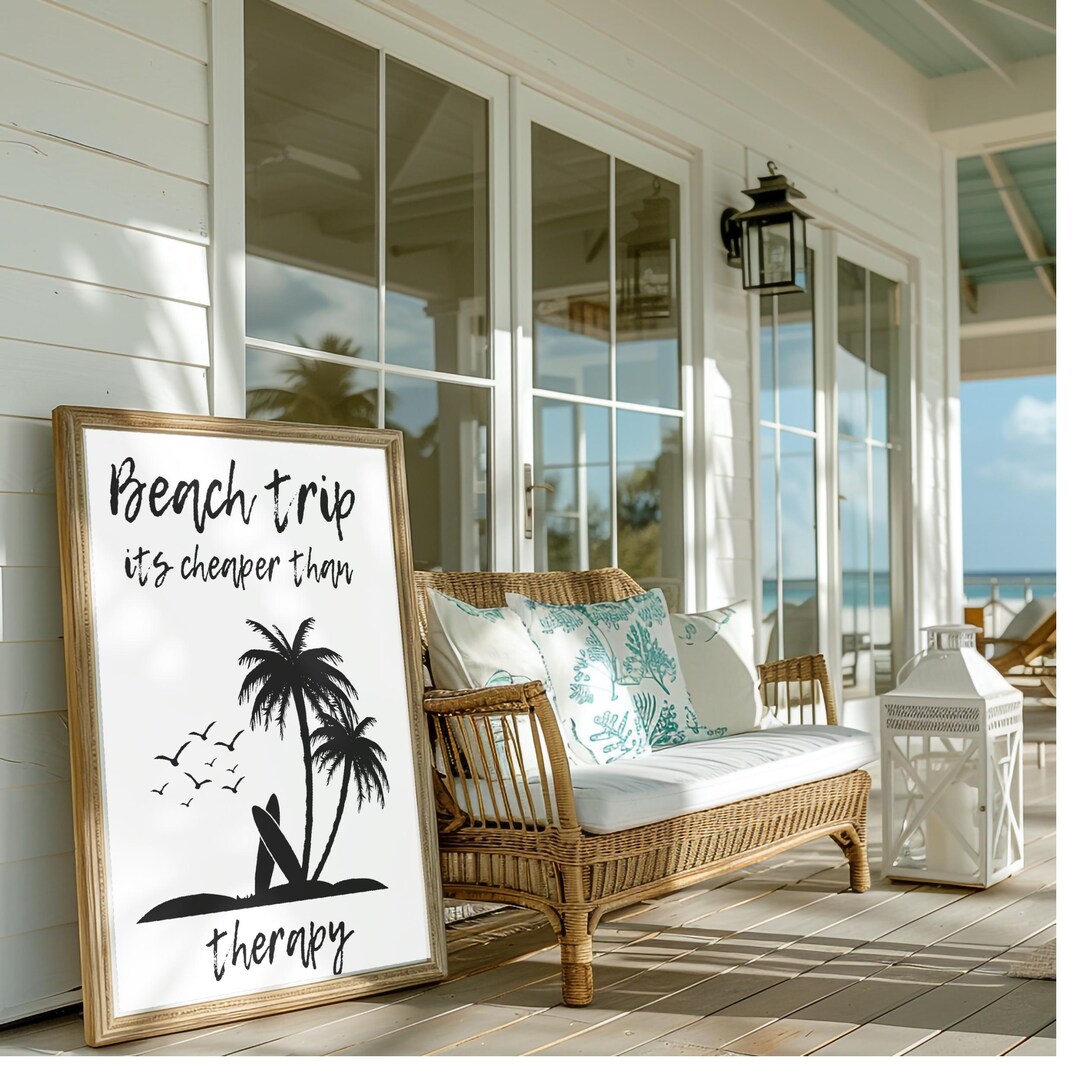 Beach Trip Its Cheaper Than Therapy" Coastal Vibe Wall Decor, Boho
