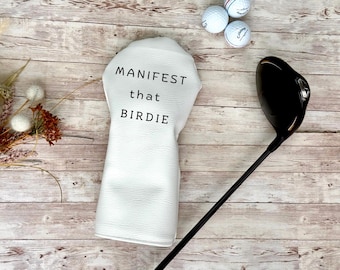 Couvre-tête de golfeur blanc en similicuir | Cadeau de golf motivant