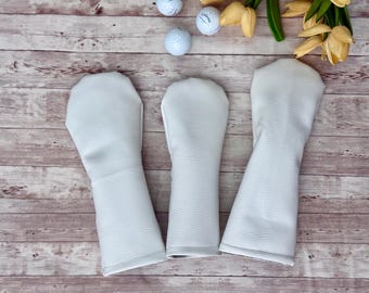 Couvre-tête de club de golf en similicuir blanc | Driver, fairway, hybride