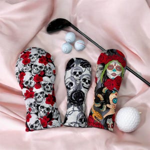 Skull Golf Club Head Covers | Golf Gifts | Compatible with All Brands | Driver, Fairway Wood 3,5,7 and Hybrid Club Cover