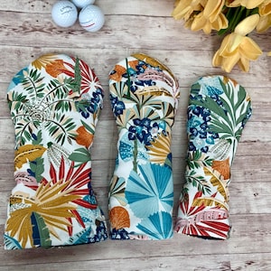 Golf Club Head Covers | Golf Gifts | Compatible with All Brands | Driver Fairway Wood and Hybrid Club Cover | Tropical Print