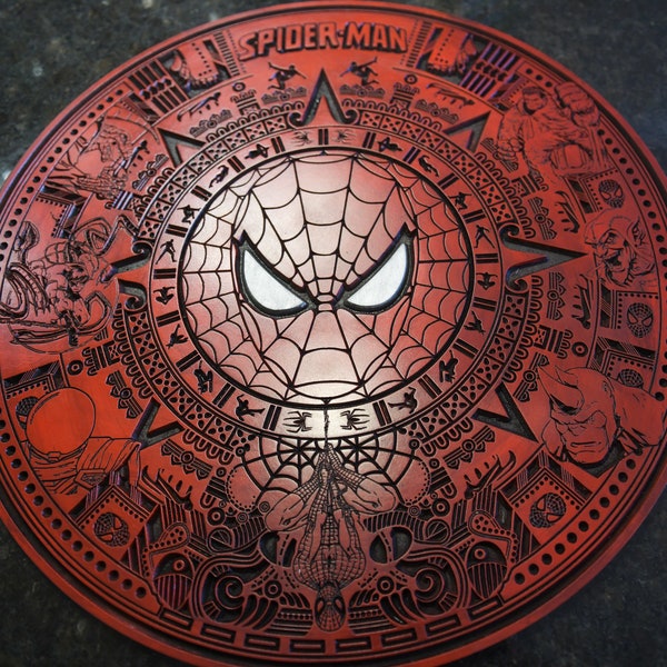 Spiderman come Aztec Calendar, jpg, eps, svg, jpg. Per CNC o Laser