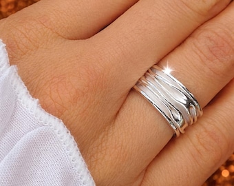 Matt sterlingsilverring för kvinnor – isad look, handsmidd 925 silverring, bred silverring, minimalistiska smycken