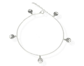 925 Silber Fußkette Lebensbaum Charm Damen Fußband Fußkettchen Fk08