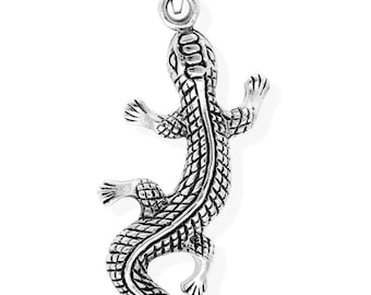 Amulet pendant animal gecko made of 925 sterling silver blackened 36063