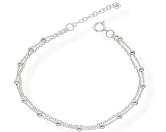 Bracelet Women 925 Silver - two rows of silver beads - viTalisman