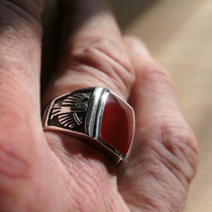 Vintage Silver Men's Signet Ring Green Carnelian Stone