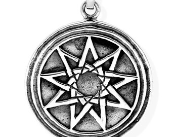 Ciondolo amuleto simbolico Enneagramma in argento Sterling 925 annerito 36025
