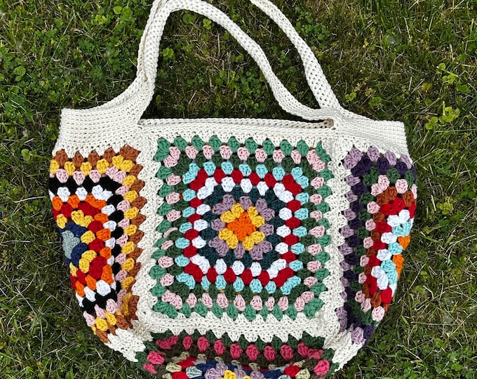 Boho Granny Square Tote – Crochet Market Bag