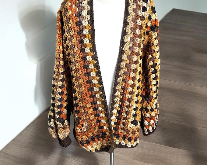 Crochet Cardigan, Oversized Hexagon Granny Cardigan Latte