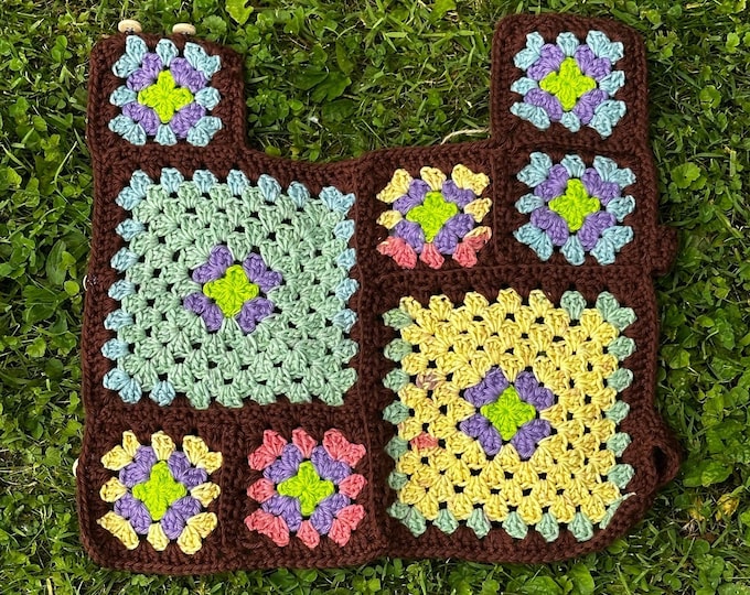Handmade Crochet Granny Square Pet Jacket – Colorful Retro Sweater for Cats, Dogs & Small Animals- Patchwork Version