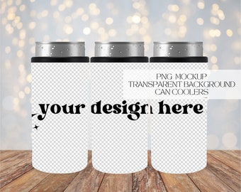 Könnte beinhalten: Drei silberne Getränkedosenkühler mit transparentem Hintergrund. Der Text "your design here" ist auf den Kühlern aufgedruckt.