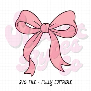 May include: A pink bow with a large center knot. The bow is drawn in a simple, cartoon style.